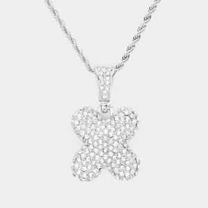 Silver Monogram "X" Bubble Crystal Initial Pendant Necklace